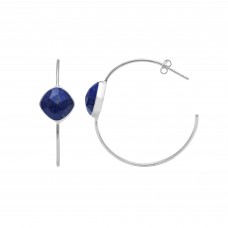 Lapis 12x12mm Cushion Hoop gemstone earring 